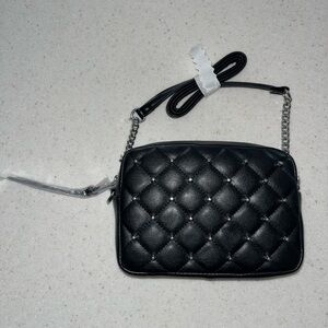 Rebecca Minkoff Womens Black Leather Diamond Quilt Studded Crossbody Bag NWT